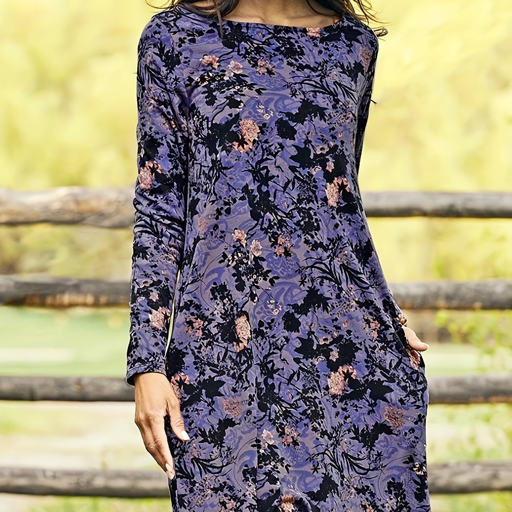 Peruvian Connection Pima Cotton Modal Floral Paisley Shift Dress Blue Purple L